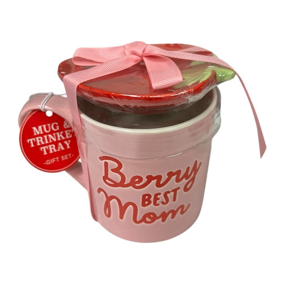 Delilah Jane Berry Best Mom Mug & Strawberry Trinket Tray Gift Set Pink